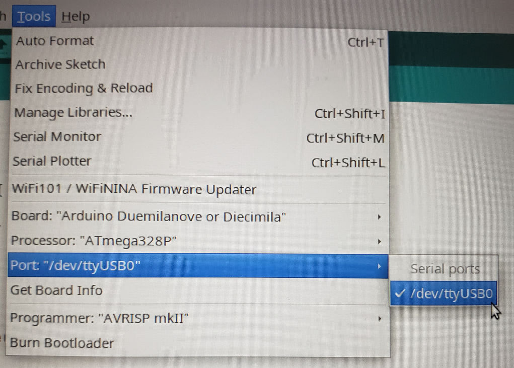 Arduino IDE - select port