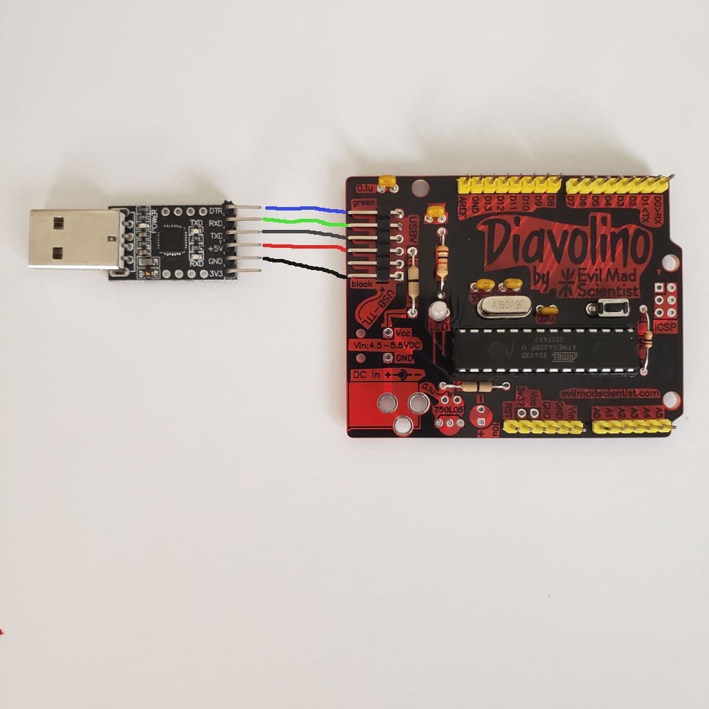 Connect Arduino Diavolino to USB TTL