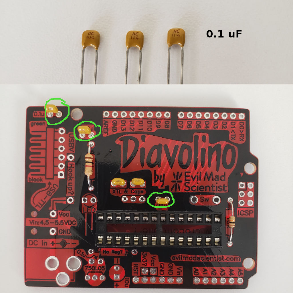 Diavolino soldering capacitors 0.1 uF